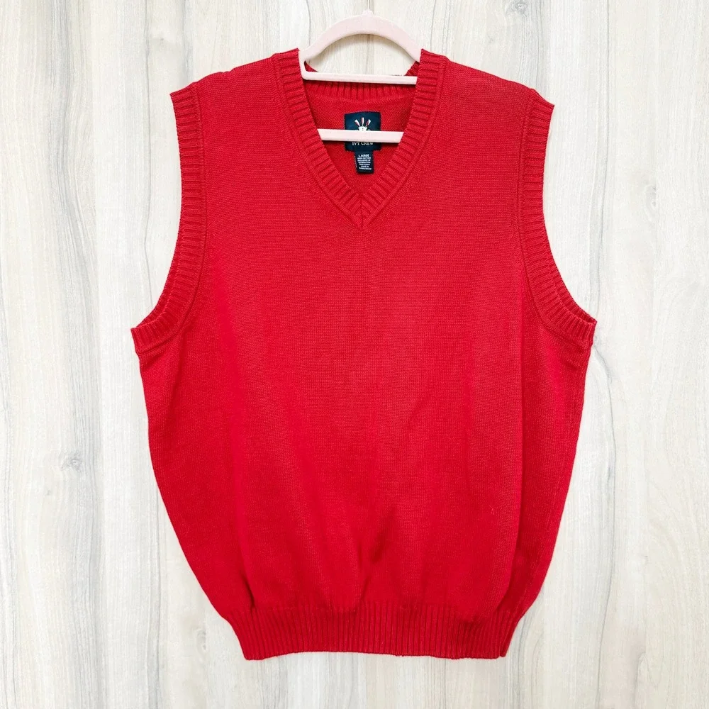 Ivy Crew Mens Sweater Vest Size L Red Classic‎ Preppy Heritage Academia Office